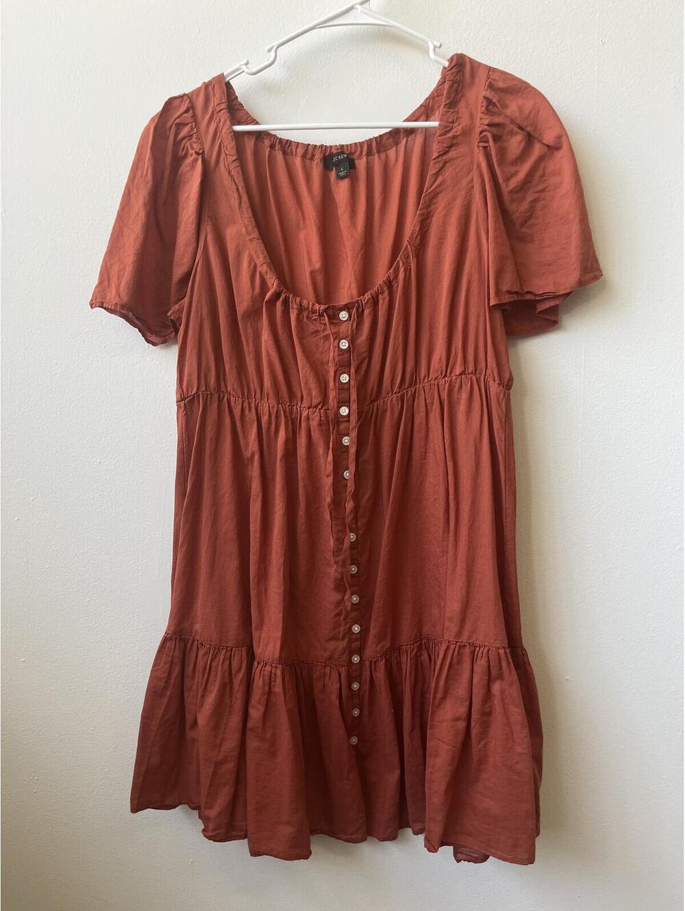 J.Crew Rust Button-Front tiered mini summer Dress Size Large 100% Cotton